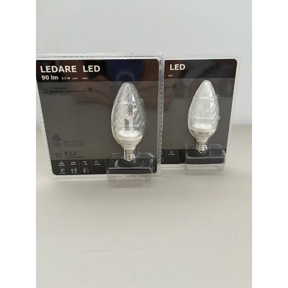 IKEA Ledare LED‎ 90lm E12 Candelabra Light Bulb Clear Swirl Chandelier 2 Pack